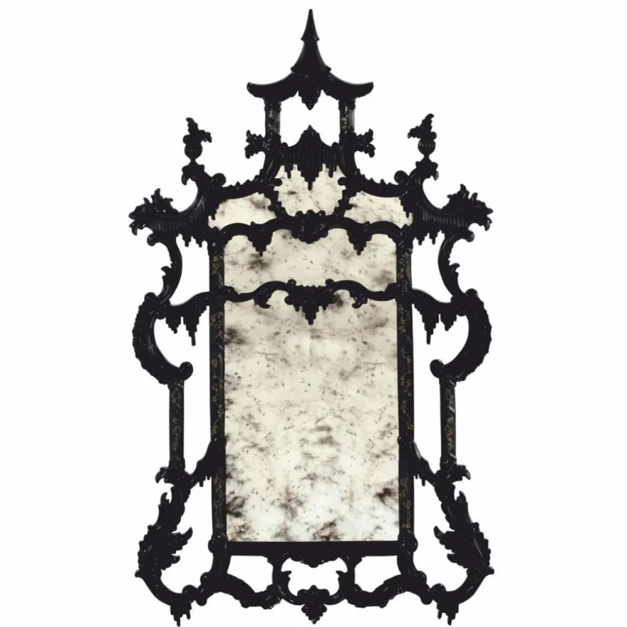 Casa Padrino Luxus Barock Spiegel im chinesischen Stil Schwarz / Gold H. 134 cm - Barockstil Möbel