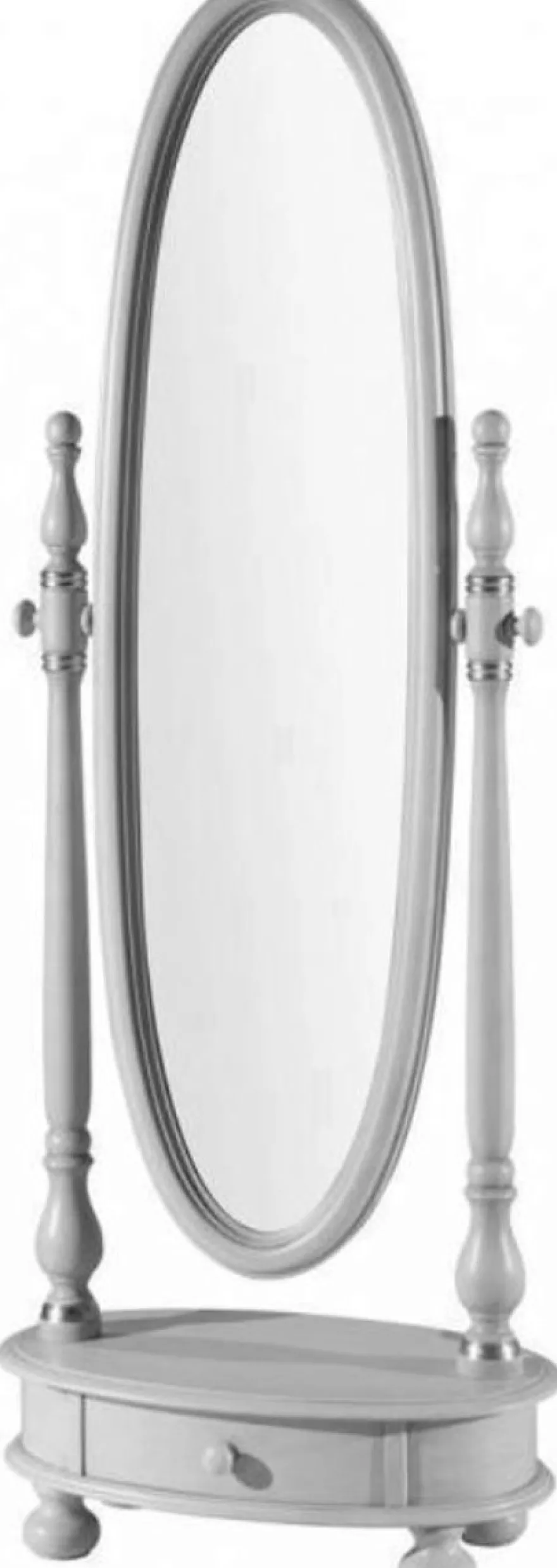 Casa Padrino Luxus Barock Standspiegel Hellgrau / Silber 62 x 37 x H. 169 cm - Ovaler Schlafzimmer Spiegel mit Schublade - Luxus Qualität - Made in Italy
