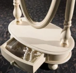 Casa Padrino Luxus Barock Standspiegel Elfenbeinfarben / Gold 62 x 37 x H. 169 cm - Ovaler Schlafzimmer Spiegel mit Schublade - Luxus Qualität - Made in Italy