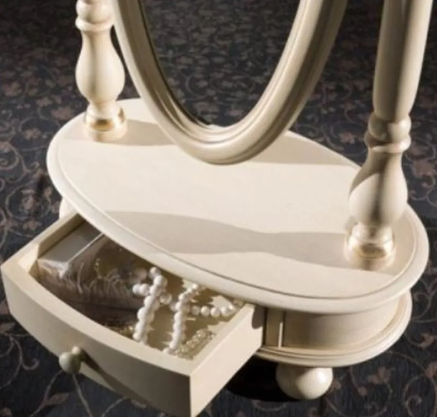 Casa Padrino Luxus Barock Standspiegel Elfenbeinfarben / Gold 62 x 37 x H. 169 cm - Ovaler Schlafzimmer Spiegel mit Schublade - Luxus Qualität - Made in Italy