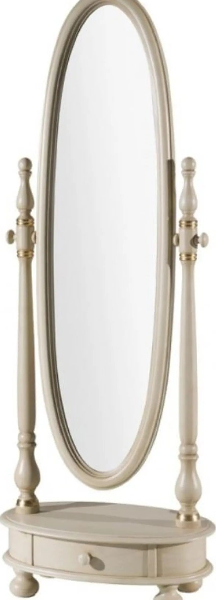 Casa Padrino Luxus Barock Standspiegel Elfenbeinfarben / Gold 62 x 37 x H. 169 cm - Ovaler Schlafzimmer Spiegel mit Schublade - Luxus Qualität - Made in Italy
