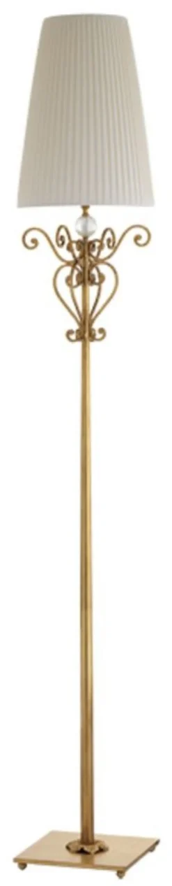 Casa Padrino Luxus Barock Stehleuchte Gold / Weiß Ø 30 x H. 185 cm - Prunkvolle Barockstil Metall Stehlampe mit rundem Lampenschirm - Luxus Qualität - Made in Italy