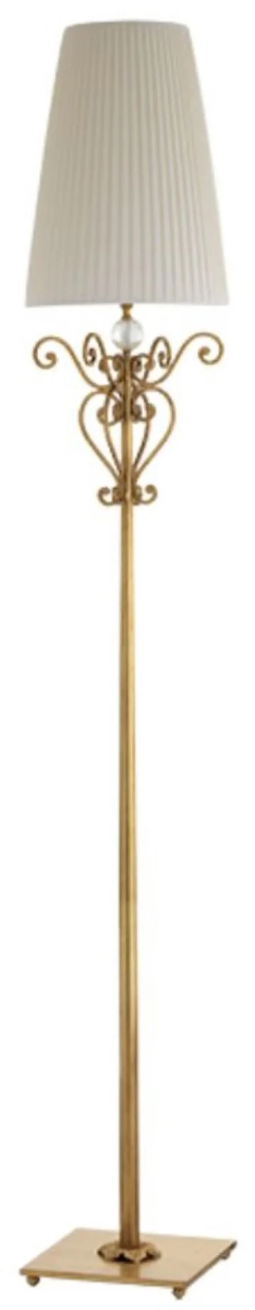 Casa Padrino Luxus Barock Stehleuchte Gold / Weiß Ø 30 x H. 185 cm - Prunkvolle Barockstil Metall Stehlampe mit rundem Lampenschirm - Luxus Qualität - Made in Italy