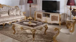Casa Padrino Luxus Barockstil Wohnzimmer Möbel Set Silber / Braun / Gold