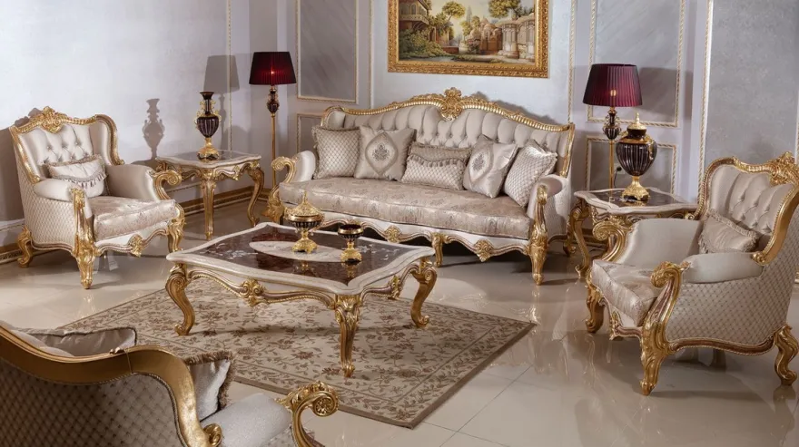 Casa Padrino Luxus Barockstil Wohnzimmer Möbel Set Silber / Braun / Gold