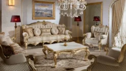 Casa Padrino Luxus Barockstil Wohnzimmer Möbel Set Grau / Weiß / Gold