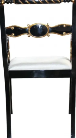 Casa Padrino Luxus Barock Stuhl mit Armlehnen Schwarz / Gold / Creme - Luxus Schreibtisch Stuhl