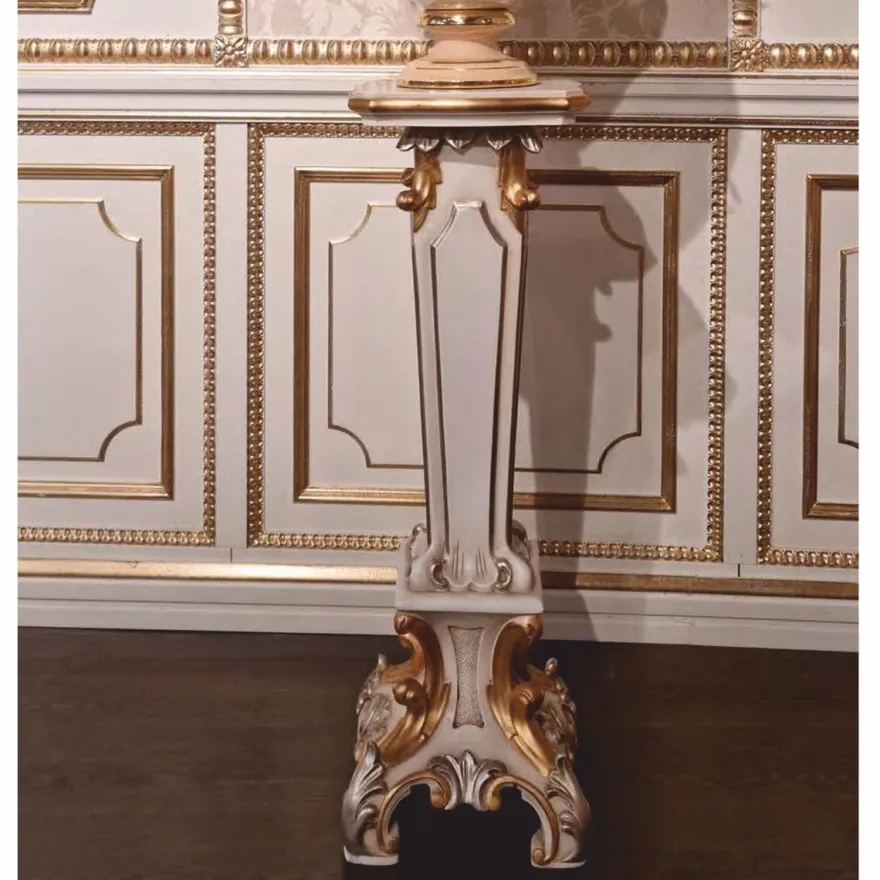 Casa Padrino Luxus Barock Säule Weiß / Gold / Silber H. 87 cm - Barock Möbel - Made in Italy