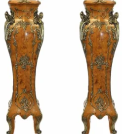Casa Padrino Luxus Barock Säulen Set Vogelaugen Ahorn Optik und Messing - 2er Set - H 160 cm x B 40 cm x T 40 cm