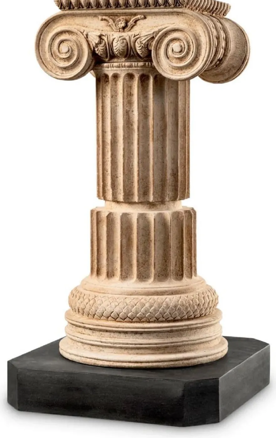 Casa Padrino Luxus Barock Säule Beige / Schwarz 24 x 22 x H. 45 cm - Prunkvolle Marmor Säule im Barockstil - Prunkvolle Barock Marmor Deko Accessoires