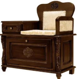 Casa Padrino Luxus Barock Telefonbank Dunkelbraun / Creme - Handgefertigter Barockstil Massivholz Flurschrank mit Sitzbank - Barock Möbel