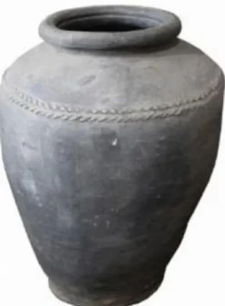 Casa Padrino Luxus Barock Terracotta Vase Antik Grau Ø 42 x H. 85 cm - Handgefertigte Antik Stil Blumenvase - Blumentopf - Pflanzentopf - Barock Deko Accessoires - Barockstil Garten Deko