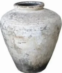 Casa Padrino Luxus Barock Terracotta Vase Antik Weiß Ø 35 x H. 88 cm - Handgefertigte Antik Stil Blumenvase - Blumentopf - Pflanzentopf - Barock Deko Accessoires - Barockstil Garten Deko