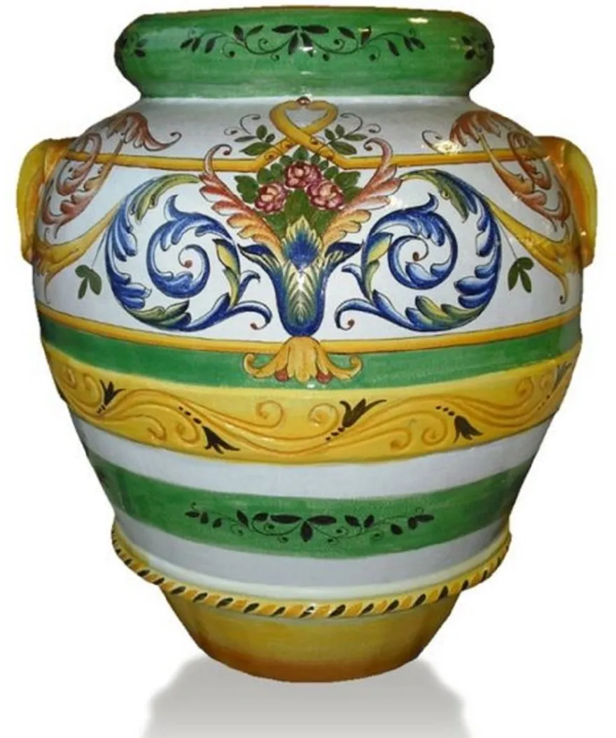 Casa Padrino Luxus Barock Terracotta Vase Weiß / Bunt - Verschiedene Größen - Prunkvolle handgefertigte & handbemalte Blumenvase - Barock Deko Accessoires