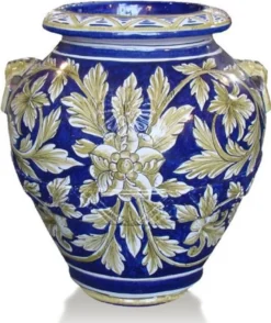 Casa Padrino Luxus Barock Terracotta Vase Blau / Gold / Weiß - Verschiedene Größen - Prunkvolle handgefertigte & handbemalte Blumenvase - Barock Deko Accessoires