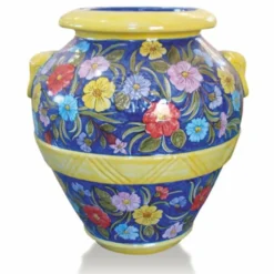 Casa Padrino Luxus Barock Terracotta Blumenvase Blau / Bunt / Gelb - Verschiedene Größen