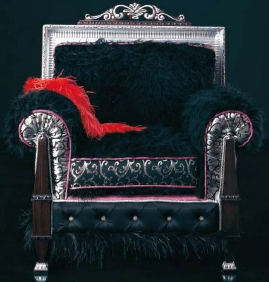 Casa Padrino Luxus Barock Thron Sessel Dunkelbraun / Schwarz / Silber / Lila 86 x 80 x H. 99 cm - Prunkvoller Wohnzimmer Sessel - Erstklassische Qualität - Made in Italy