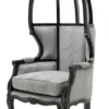 Casa Padrino Luxus Barock Thron Sessel Schwarz / Grau Kariert - Balloon Chair - Barock Stuhl - Breite 72 cm