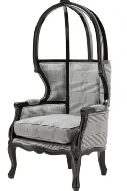 Casa Padrino Luxus Barock Thron Sessel Schwarz / Grau Kariert - Balloon Chair - Barock Stuhl - Breite 72 cm