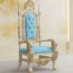 Casa Padrino Luxus Barock Thron Sessel Hellblau / Creme / Gold - Barockstil Möbel