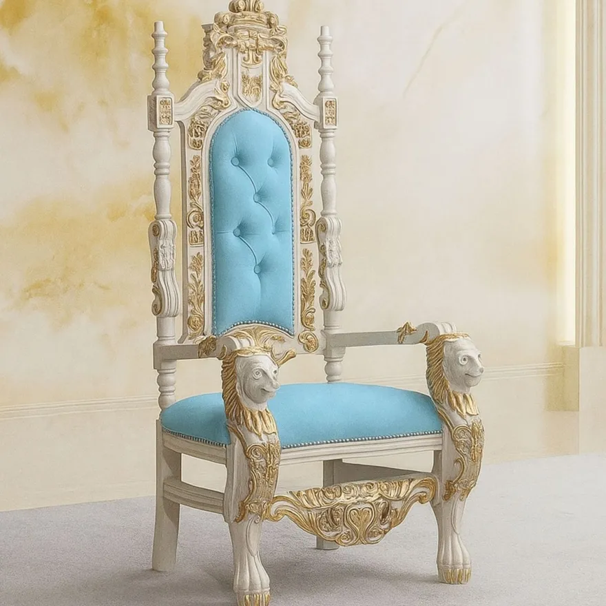 Casa Padrino Luxus Barock Thron Sessel Hellblau / Creme / Gold - Barockstil Möbel