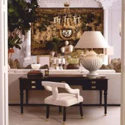 Casa Padrino Luxus Barock Tischleuchte Antik Weiß / Messing / Creme Ø 80 x H. 97 cm