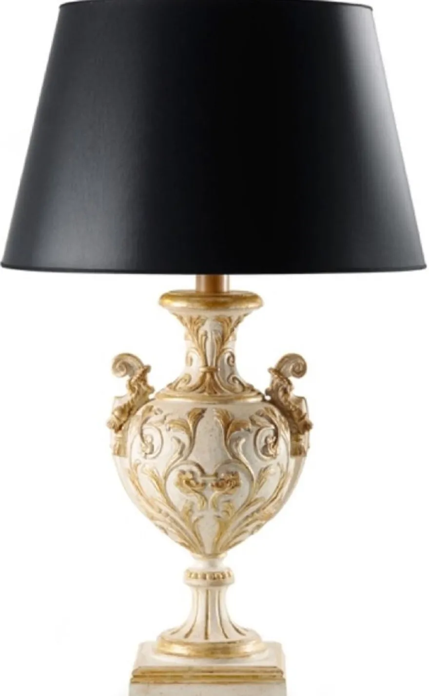 Casa Padrino Luxus Barock Tischleuchte Antik Cremeweiß / Antik Gold / Schwarz Ø 27 x H. 61,5 cm - Prunkvolle Barockstil Schreibtischleuchte mit Lampenschirm - Luxus Qualität - Made in Italy