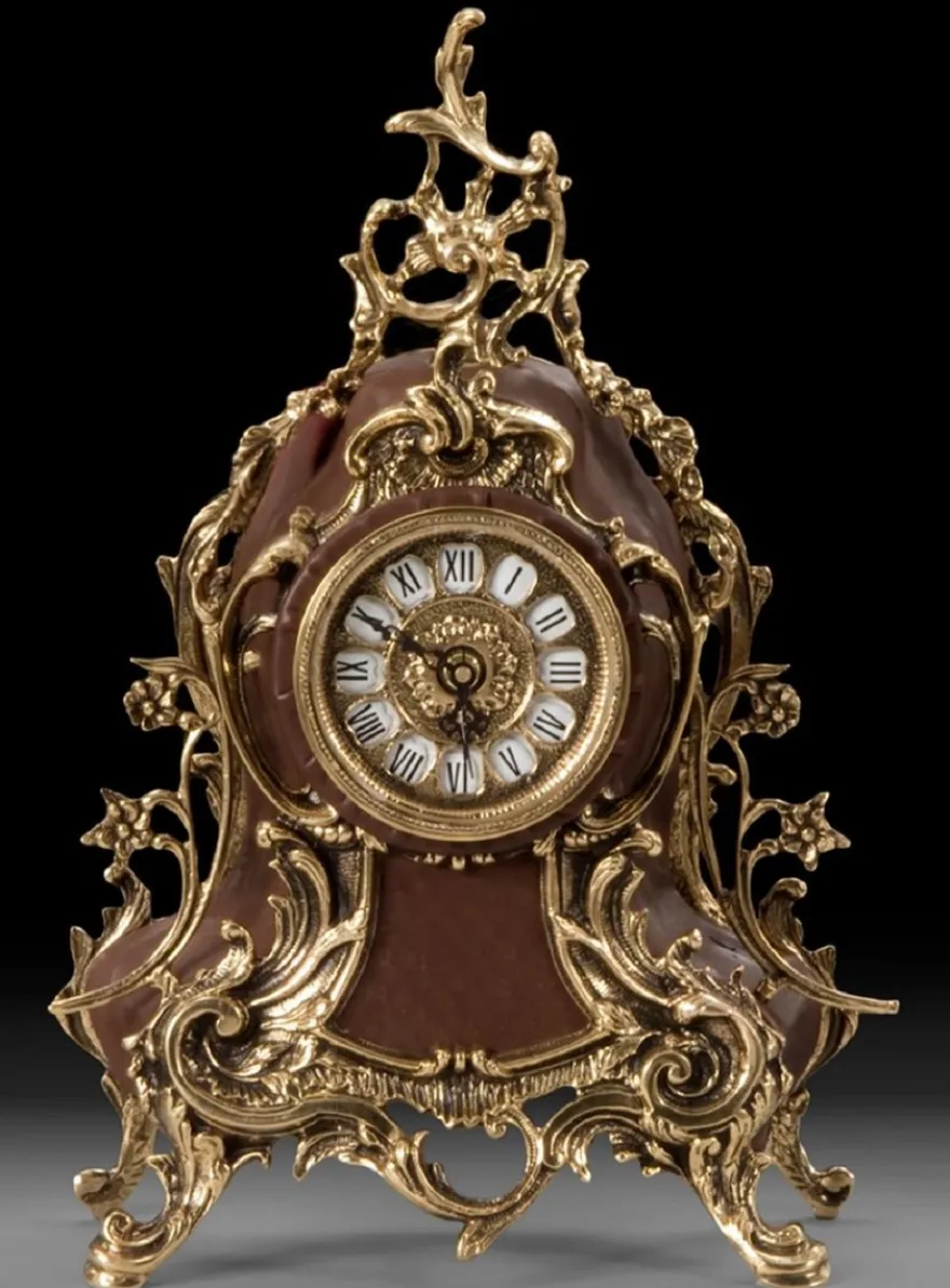 Casa Padrino Luxus Barock Tischuhr Gold / Braun 19 x H. 35 cm - Handgefertigte Bronze Uhr im Barockstil - Barock Schreibtischuhr - Barock Schreibtisch Deko - Barock Deko Accessoires - Barockstil Uhren
