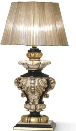 Casa Padrino Luxus Barock Tischleuchte Elfenbein / Schwarz / Gold H. 74 cm - Made in Italy