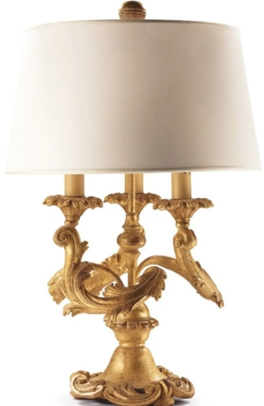 Casa Padrino Luxus Barock Tischleuchte Antik Gold / Creme Ø 25 x H. 56 cm - Prunkvolle Barockstil Schreibtischleuchte mit Lampenschirm - Luxus Qualität - Made in Italy