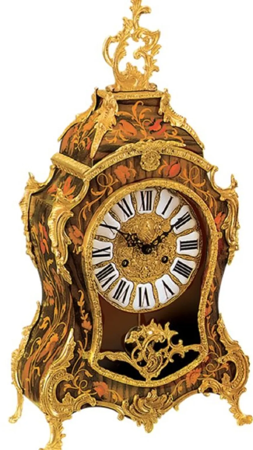 Casa Padrino Luxus Barock Tischuhr Braun / Mehrfarbig / Gold - Prunkvolle Barockstil Uhr - Handgeschnitzte Barock Schreibtischuhr - Luxus Qualität - Made in Italy
