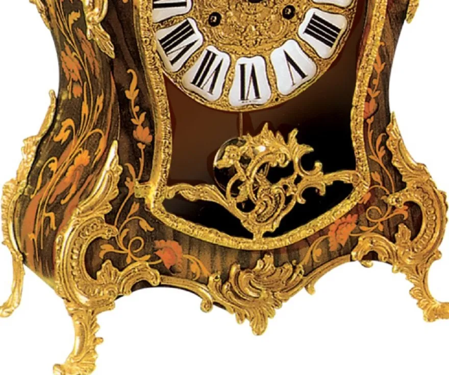Casa Padrino Luxus Barock Tischuhr Braun / Mehrfarbig / Gold - Prunkvolle Barockstil Uhr - Handgeschnitzte Barock Schreibtischuhr - Luxus Qualität - Made in Italy