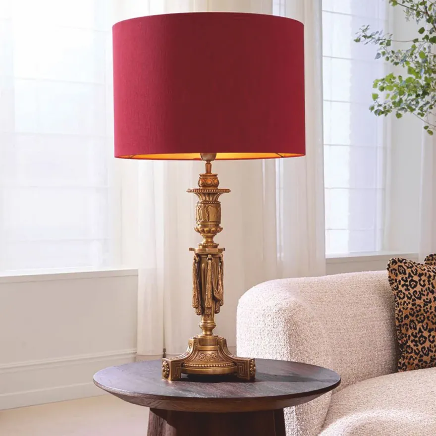 Casa Padrino Luxus Barock Tischleuchte Antik Gold / Rot H. 83,5 cm - Barock Schreibtischleuchte