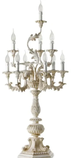 Casa Padrino Luxus Barock Tischleuchte Weiß / Beige Ø 53 x H. 107 cm - Prunkvolle Barockstil Schreibtischleuchte - Luxus Leuchten im Barockstil - Luxus Qualität - Made in Italy