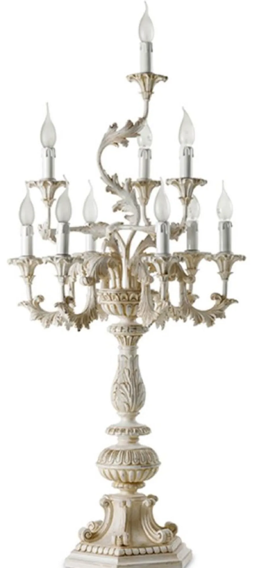 Casa Padrino Luxus Barock Tischleuchte Weiß / Beige Ø 53 x H. 107 cm - Prunkvolle Barockstil Schreibtischleuchte - Luxus Leuchten im Barockstil - Luxus Qualität - Made in Italy