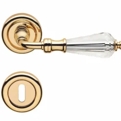 Casa Padrino Luxus Barock Türklinken Set mit Kristallglas Gold 13,7 cm - Türgriffe mit Rosetten - Barock Accessoires - Made in Italy