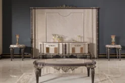 Casa Padrino Luxus Barock TV Schrank Grau / Braun / Gold - Handgefertigtes Massivholz Sideboard - Barock Wohnzimmer Möbel - Edel & Prunkvoll