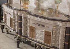 Casa Padrino Luxus Barock TV Schrank Grau / Braun / Gold - Handgefertigtes Massivholz Sideboard - Barock Wohnzimmer Möbel - Edel & Prunkvoll