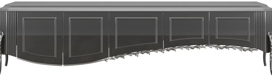 Casa Padrino Luxus Barock TV Schrank Schwarz / Silber 217 x 54 x H. 58 cm - Fernsehschrank mit 5 Türen - Edle Barock Wohnzimmer Möbel