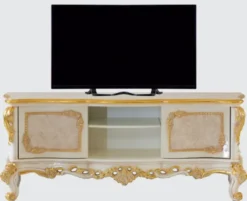 Casa Padrino Luxus Barock TV Schrank Beige / Weiß / Gold - Prunkvolles Wohnzimmer Sideboard mit 2 Türen - Barock Wohnzimmer Möbel