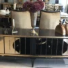 Casa Padrino Luxus Barock TV Schrank Schwarz / Gold 230 x 55 x H. 65 cm - Verspiegelter Massivholz Fernsehschrank - Barock Wohnzimmer Möbel
