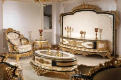 Casa Padrino Luxus Barock TV Schrank Weiß / Blau / Gold - Prunkvolles Wohnzimmer Sideboard mit Rückwand - Barock Wohnzimmer Möbel - Edel & Prunkvoll
