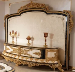 Casa Padrino Luxus Barock TV Schrank Weiß / Blau / Gold - Prunkvolles Wohnzimmer Sideboard mit Rückwand - Barock Wohnzimmer Möbel - Edel & Prunkvoll