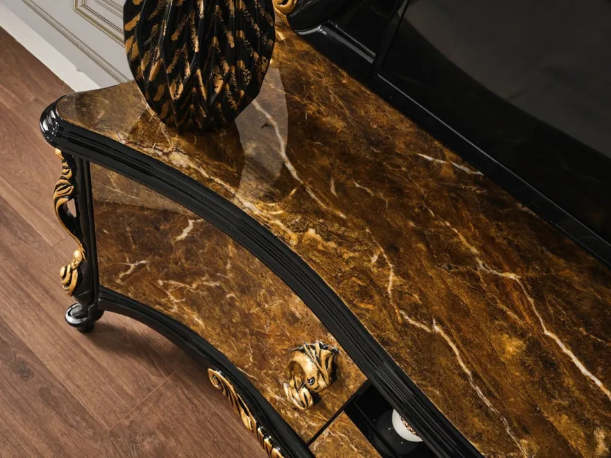 Casa Padrino Luxus Barock TV Schrank Braun / Schwarz / Gold 180 x 50 x H. 190 cm - Prunkvolles Massivholz Sideboard - Barock Wohnzimmer Möbel