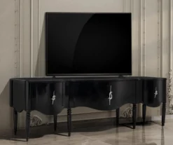 Casa Padrino Luxus Barock TV Schrank Schwarz / Silber 230 cm - Barock Wohnzimmer Möbel