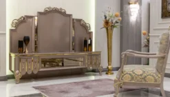 Casa Padrino Luxus Barock TV Schrank Schwarz / Grau / Gold 214 x 52 x H. 164 cm - Massivholz Schrank - Wohnzimmerschrank - Edel & Prunkvoll