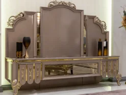 Casa Padrino Luxus Barock TV Schrank Schwarz / Grau / Gold 214 x 52 x H. 164 cm - Massivholz Schrank - Wohnzimmerschrank - Edel & Prunkvoll