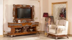 Casa Padrino Luxus Barock TV Schrank Braun / Bronzefarben - Prunkvolles Wohnzimmer Sideboard mit Rückwand - Barock Wohnzimmer Möbel - Edel & Prunkvoll