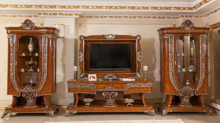 Casa Padrino Luxus Barock TV Schrank Braun / Bronzefarben - Prunkvolles Wohnzimmer Sideboard mit Rückwand - Barock Wohnzimmer Möbel - Edel & Prunkvoll