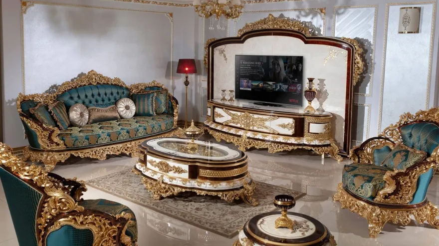 Casa Padrino Luxus Barock TV Schrank Weiß / Braun / Gold - Prunkvolles Wohnzimmer Sideboard mit Rückwand - Barock Wohnzimmer Möbel - Edel & Prunkvoll